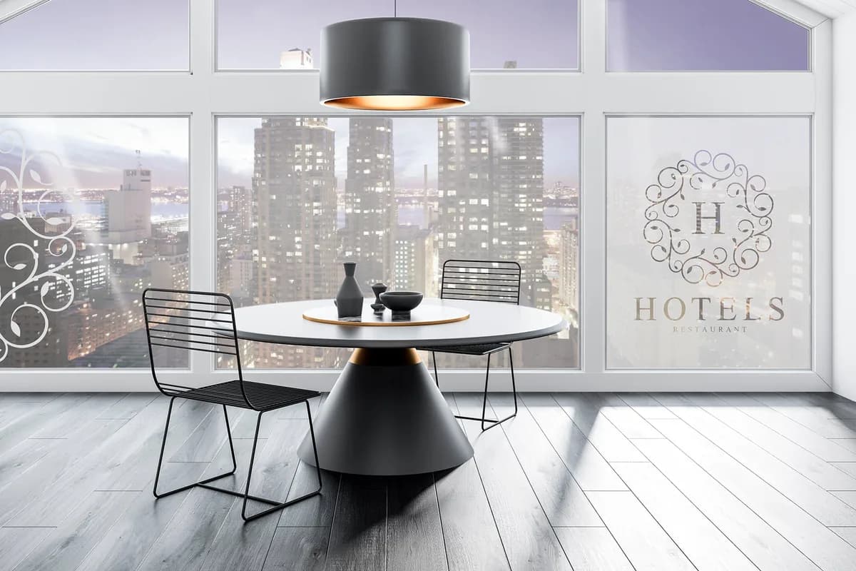 frostat mönster på hotellfönster